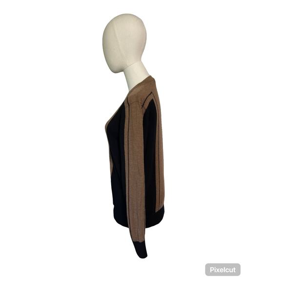Ted Baker London 100% Wool Colorblock Crewneck Sweater Brown Black Womens Size 3 - Picture 4 of 6
